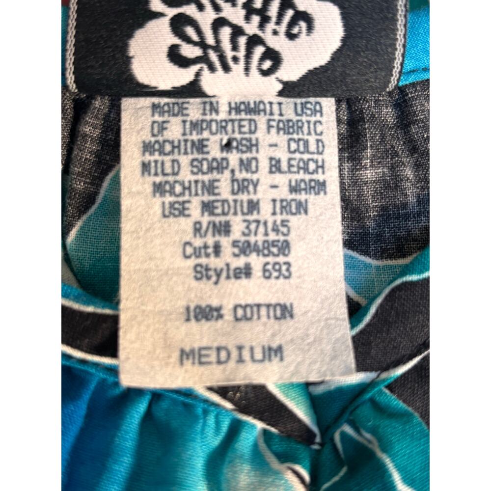 Hilo Hattie Hawaiian Dress Teal Tropical Leaf Cotton Ruffle Off Shoulder Muumuu - Picture 9 of 12